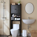 Over the Toilet Storage Cabinet,Tall Slim Bathroom Organizer with Doors, Adjustable Shelves & Built-in Toilet Paper Holder, Space-Saving Above Toilet Cabinet for Small Bathrooms(Black) by Nivisre