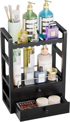 AmazerBath Bamboo Bathroom Counter Organizer, 2-Tier Makeup Organizer with 2 Drawers, Vanity Organizer Storage Coffee Matcha Station, Compact Shelf for Bathroom Kitchen Office Countertop, Black - Image 8