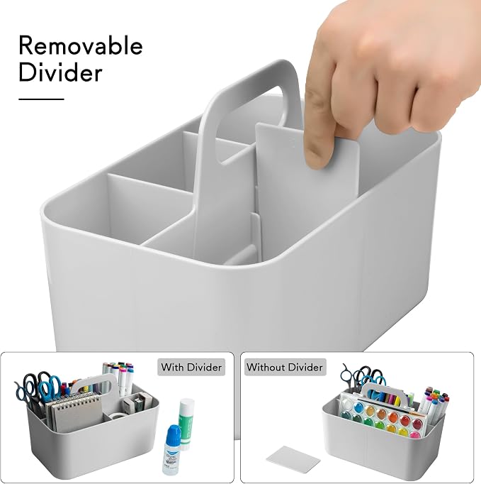 Tiawudi Multipurpose Caddy Organizer, Plastic Caddy with Handle, Stackable Desk Organizer for Stationery, Marker and Pencil, Office Supplies Organizer, Dorm Caddy (Pack of 2) - Image 4