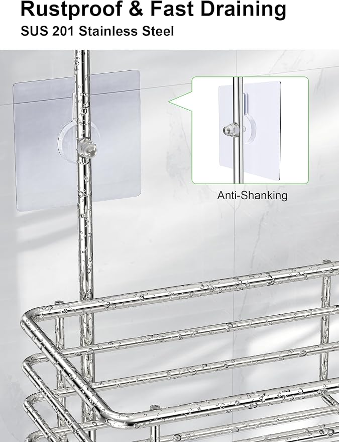 SMARTAKE Hanging Shower Head Caddy, Shower Shelf Organizer, Silver - Image 4