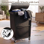 Laundry Hamper with Wheels and Lid, 150L Large Rolling Laundry Basket Black - Image 3