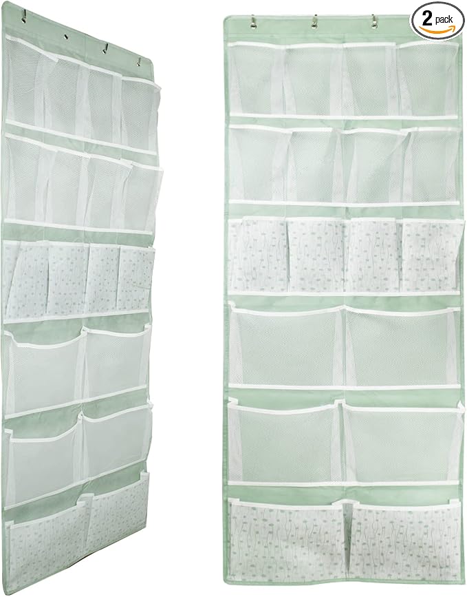 2 Pack-18 Pocekts Over the Door Shoes Organizer,Behind Door Hanging Storage Pocekt for Sock,Underwear,Hat,Handbag,Back of Door Hanging Shelf for Bedroom,Bathroom,Entryway,Storeroom,Pantry,Dorm,Nursery by KANCNT