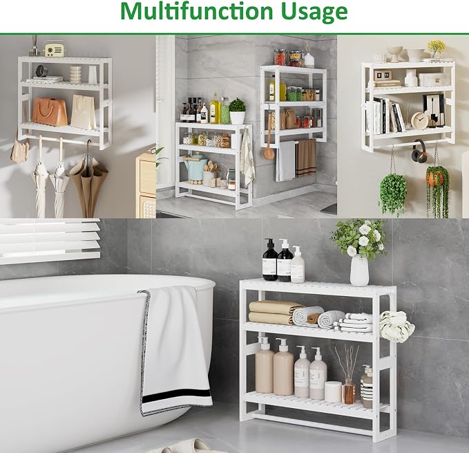 RRX Bathroom Shelf Storage Organizer, Shelf 3-Tier Adjustable Layer, White - Image 6