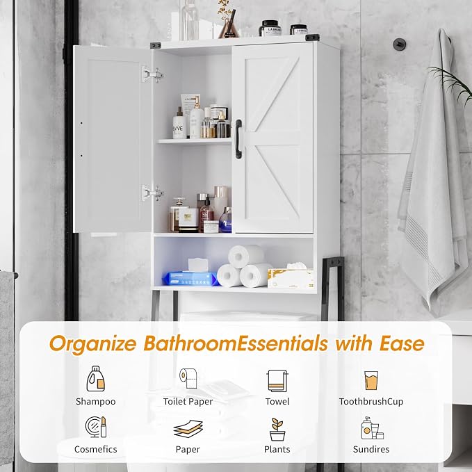 Vabches Over The Toilet Storage Cabinet with 2-Door Design Bathroom Organizers and Storage with Anti-Tip Device Over Toilet Organizer with Shelves for Bathroom,Restroom,Laundry White - Image 5