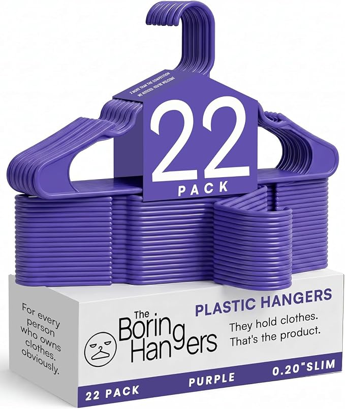 Purple Plastic Hangers 22 Pack - 10 lb Heavy Duty Clothes Hanger Set - 0.20" Slim & Space Saving Closet Organizer Coat Hangers, Housewarming Gift Apartment Essentials by TheBoringHangers