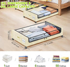 Molutsody Under Bed Storage with Wheels, 4-Pack UnderBed Storage Containers with Clear Lids, Under Bed Shoe Storage Organizer, Rolling Under Bed Storage for Clothes Shoes Blankets (Beige) - Image 2