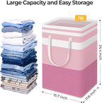 HomeHacks 2 Pack Laundry Baskets, Laundry Hampers Bags (Blue+Pink 75L) | Waterproof, Freestanding, Collapsible Clothes Hamper with Reinforced Handles in Laundry Room, Dorm, Bathroom, Bedroom - Image 4