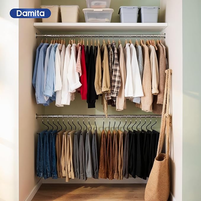 DAMITA Open Ended Pants Hangers - Non Slip Heavy Duty Metal Hangers 10 Pack - Space Saving Jeans Trousers Blanket Organizer for Closet - 7 lbs Load Capacity Rubber Coating Black - Image 8