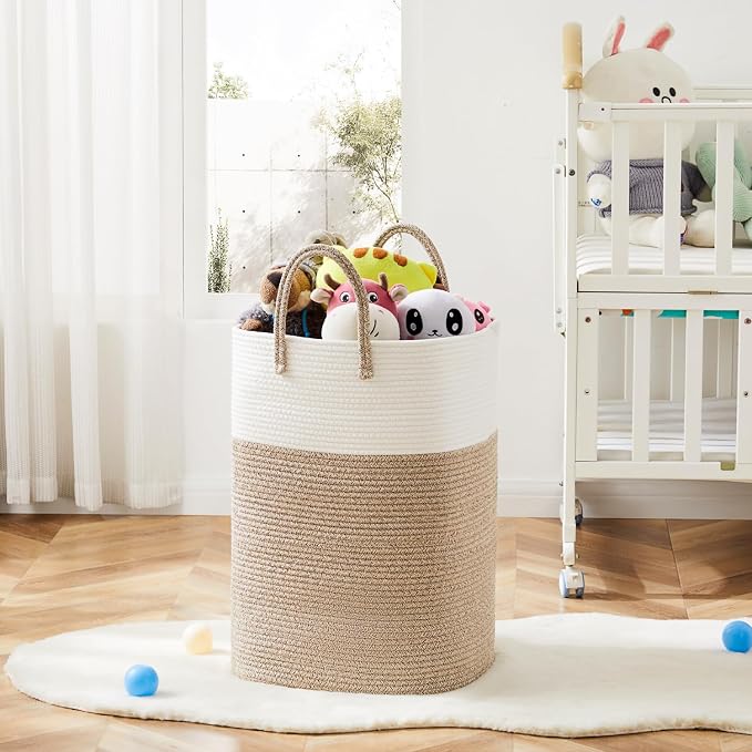 Laundry Basket,Woven Cotton Rope Laundry Hamper,Versatile Storage for Dirty Clothes,Baby Toys,and Blankets in Bathroom, Nursery,and Living Room (Brown, 100L) - Image 6