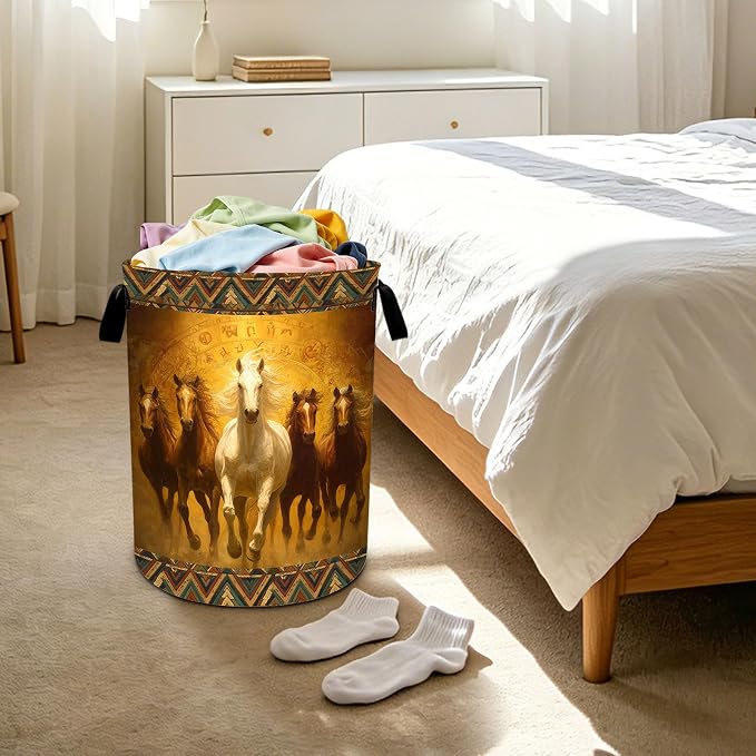 Western Horse Laundry Basket Foldable Laundry Hamper With Handles Clothes Storage Bucket Organizer Laundry Bag For Bedroom Bathroom Laundry Storage 19.6 x 15.7 - Image 6