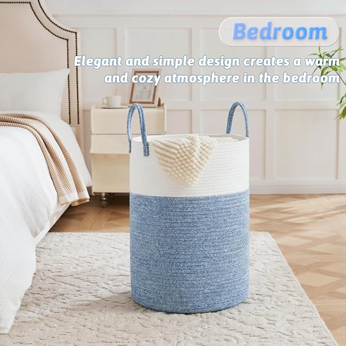 Laundry Basket,Woven Cotton Rope Laundry Hamper,60L for Decor Storage of Dirty Clothes,Toys and Blankets in Bathroom,Baby Room and Living Room - Image 3