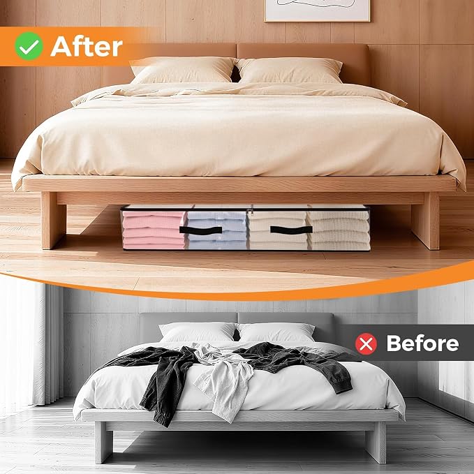 6 Pack Under Bed Storage Bags, 90L Foldable Clear Containers with Handles | Dual Zipper Storage Bins for Comforters, Bedding, Blankets, Closet Organizer for Clothes, Linen Sheets, Sweaters - Image 6