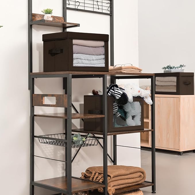 Homsorout Stackable Storage Bins with Lids - Medium Storage Box with Lids, Foldable Closet Boxes for Organizing, Wardrobe Clothes Organizer with Window, Cubes Bins for Living Room, 5 Pack, Brown - Image 4