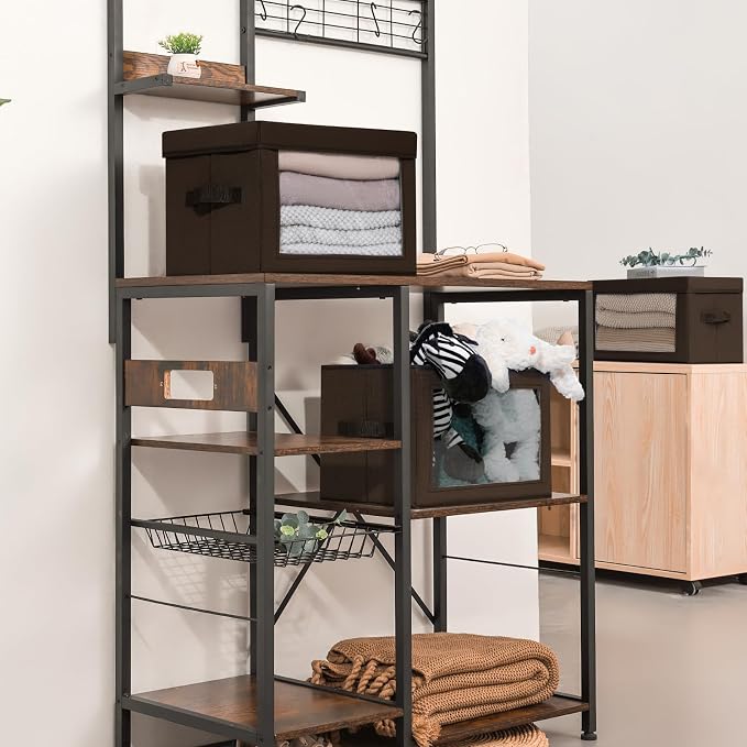 Homsorout Foldable Storage Boxes with Clear Window - Clothes Organizers and Decorative Bins with Lid, Fabric Storage Cube, Baskets for Shelves, Yarn, Home, Brown, 3 Pack - Image 4