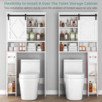 Over the Toilet Storage Cabinet with Farmhouse Sliding Barn Door, Above Toilet Organizer with Toilet Paper Holder Stand, Behind Toilet Shelf, Space Saver for Restroom, Bathroom, Laundry, White - Image 4