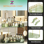 2-Tier Corner Bathroom Counter Organizer，Makeup & Skincare Shelf with Built-in Brush Holder，Space-Saving Bathroom Countertop Organizer for Skincare, Perfume, Cosmetics(Green) - Image 4