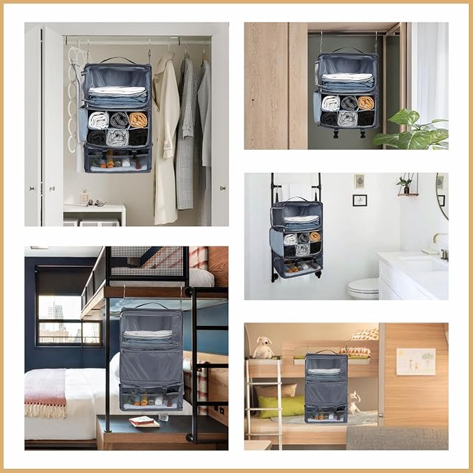 Surblue Hanging Travel Shelves Compression Packing Cube for Carry-on Luggage Suitcase Collapsible with Extension Layer Large Capacity, Grey, XXL - Image 7
