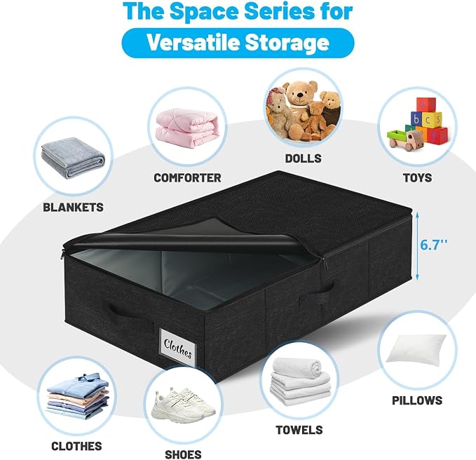 Under Bed Storage Container Bins 2 Pack, Low Profile Foldable Underbed Clothes Storage Organizer W/ Ultra Thick Fabric and Sturdy Bottom/Sides, Dual Zipper Storage Box for Dorm and Home 30x16x6.7" - Image 2