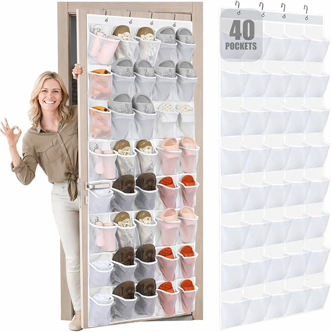 Windyun 1 Pcs 40 Pocket Over the Door Shoe Organizer Hang,White by Windyun
