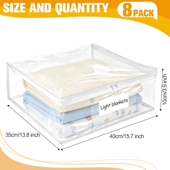 Plastic Storage Bags with Easy-Glide Zipper, Pack of 8, Durable Clear Vinyl Zippered Storage Bags for Clothes Sweaters Comforters Blankets Sheets Bedding (15.7 x 13.8 x 3.9 Inch, Transparent White) - Image 3