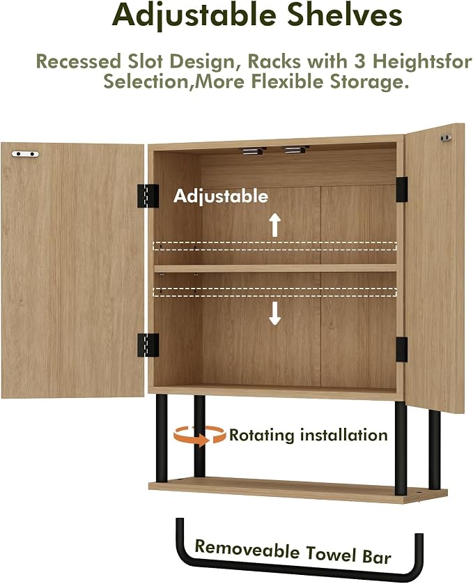 RUSTOWN Fluted Bathroom Wall Cabinet with 2 Doors, 3-Tier Medicine Cabinet - Image 7