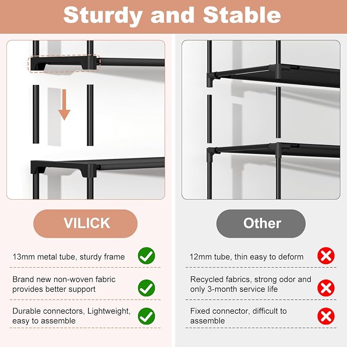 VILICK 5 Tier Shoe Rack with Hook and Side Pocket,Shoe Organizer Space Saver Storage for 20-25 Pair Shoe Storage Shelf Sturdy Free Standing Long Shoe Rack Organizer for Closet,Entryway,Small Spaces - Image 6