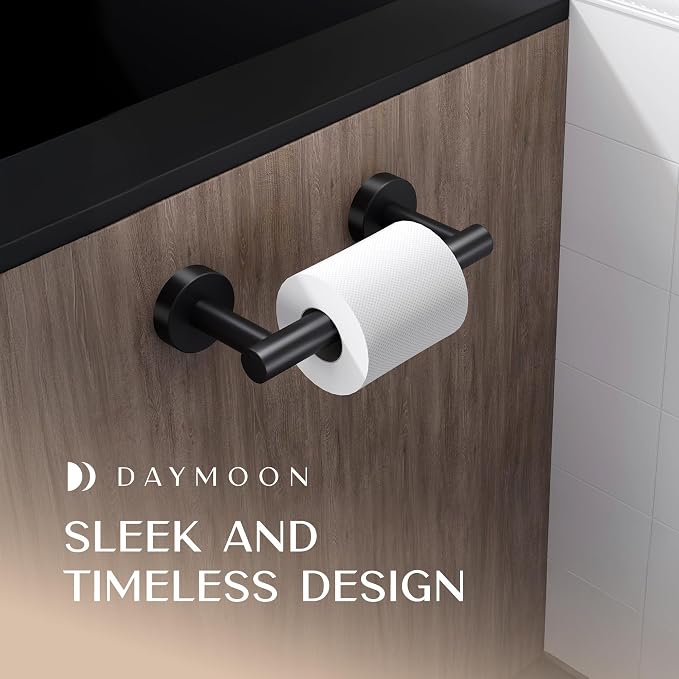 Day Moon™ Matte Black Toilet Paper Holder Wall Mount - Pivoting Modern Roll Holder for Bathroom - Image 3