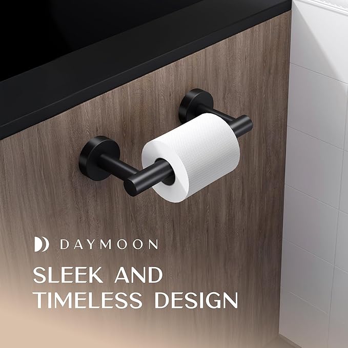 Day Moon™ - Toilet Paper Holder - Modern Roll Holder for Bathroom - 2 Pack - Wall Mount, Black - Image 3