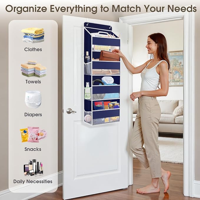 1Pack Over The Door Organizer Large Capacity Hanging Storage Room Organizer | 40 lb Capacity, Ultra-Sturdy, Foldable, Mesh Design with Clear Window, Space-Saving Organizer for Pantry, Nursery & Closet - Image 6