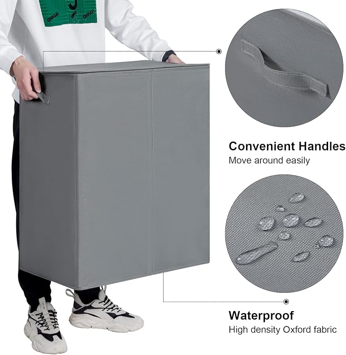 WOWLIVE 154L Double Laundry Hamper 2 Section with Lid and Removable Bags - Image 6