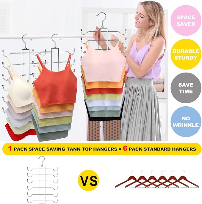 1 Pack Closet-Organizers-and-Storage,6 Tier Tank-Top-Hangers-Space-Saving,Closet-Organizer,Non-Slip Hanging Sport Bras Holder,Dorm-Room-Essentials-for-College-Students-Girls Camisoles Swimsuits Dress - Image 4