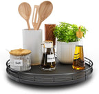 12" Lazy Susan Turntable Organizer for Table Top, Round Wooden Lazy Susan for Cabinet Kitchen Decor Centerpieces Coffee Table, Storage Condiments Spices, Bathroom Vanity Tray for Soap, Black by HGF
