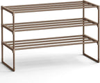 SONGMICS Shoe Rack, 3-Tier Shoe Organizer, Metal Storage Shelf | for Entryway, Upright or Upside Down, for 16-20 Pairs, Stackable, 11.8 x 36.2 x 21.7 Inches, Walnut Brown ULSA303K01 by Unknown