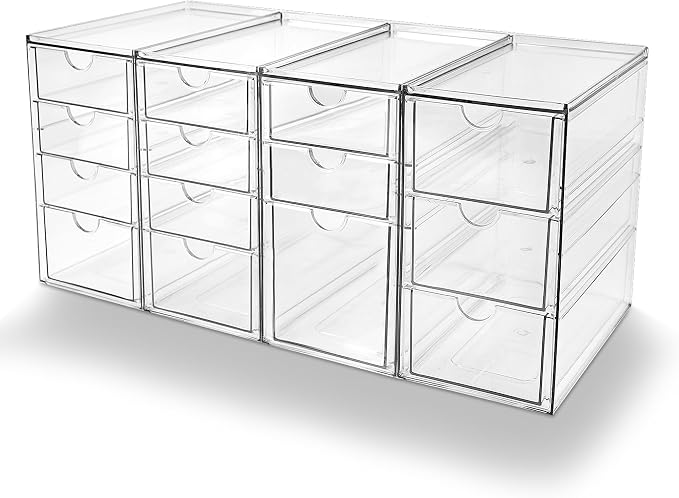 Prsildan Acrylic Desk Organizers with 14 Drawers, Stackable Makeup Storage by Prsildan
