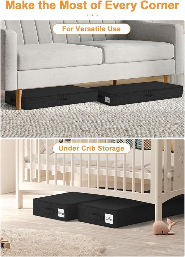 punemi 4.5 in Tall Low Profile Under Bed Storage Containers, 2 Pack, Black - Image 5