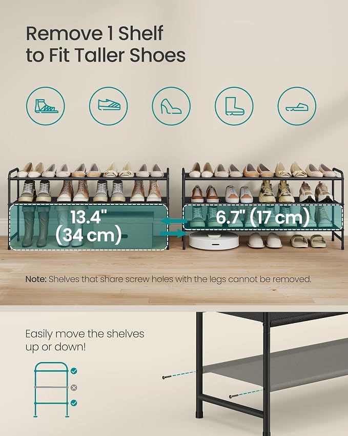 SONGMICS Long Shoe Rack, 3-Tier Shoe Organizer, Holds up to 20 Pairs - Image 6