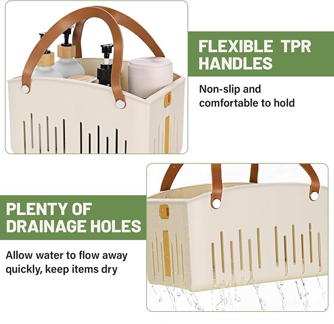 Portable Shower Caddy Collapsible Plastic Shower Basket Tote with Handles Removable Divider, Cleaning Caddy Storage Organizer for Bathroom College Dorm (White) - Image 3