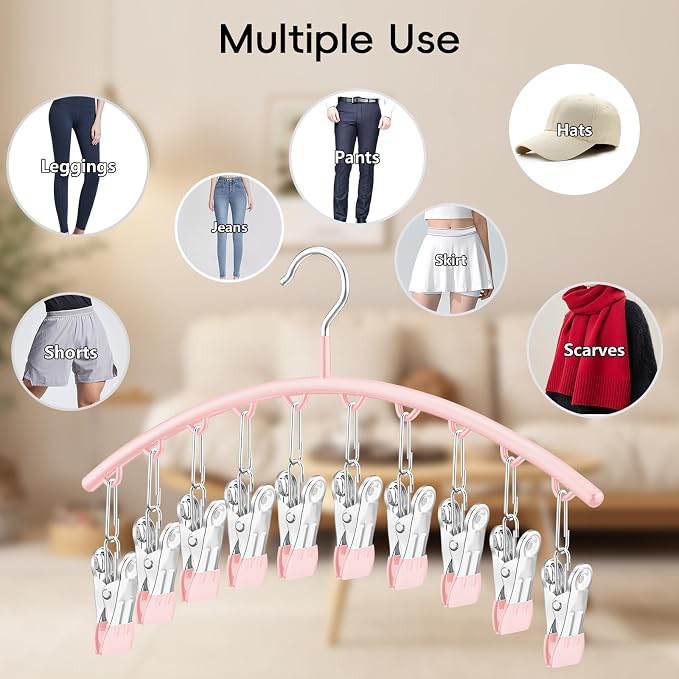 TomCare 4 Pack Space Saving Hangers, Tank Top and Leggings Organizers | 360° Swivel Design, 20 Clips for Leggings and Yoga Pants, Stainless Steel Hanging Closet Organizer - Image 4