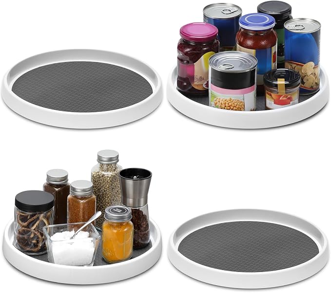 12-Inch Non-Skid Turntable Lazy Susan Organizer [4 Pack] - Spinning Rack for Cabinet Table Top, Pantry Organization Storage, Kitchen, Fridge, Vanity, Countertop, Under Sink Organizing, Spice Spinner - Image 8