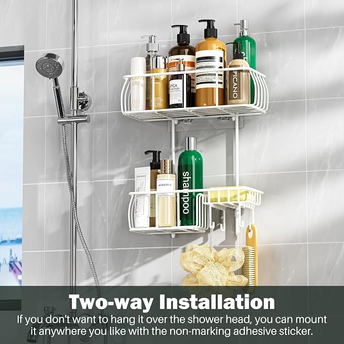 Epicano Shower Caddy Hanging Over Head, White,Stainless Steel - Image 5