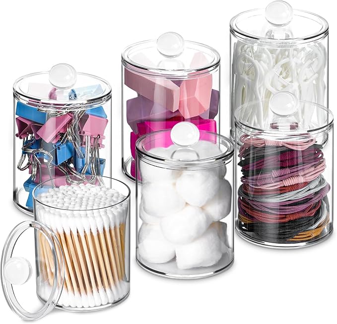 6 Pcs Acrylic Qtip Holder, Cotton Ball Holder Jars with Lids, Clear by XIPENGKEJI