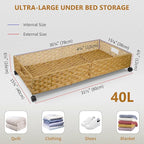 Under Bed Storage Containers with Wheels, 31.5” Large Handwoven Rattan Rolling UnderBed Storage Bins, Tool-free Assembly Natural Under The Bed Organizer Drawers for Bedroom, Sheets Clothes Blankets - Image 2