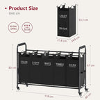 Tajsoon 5 Bag Laundry Sorter, 5 Section Laundry Hamper with Wheels, Black - Image 7
