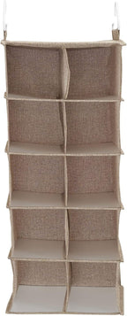 Household Essentials 10‑Pocket Hanging Shoe Organizer with Side‑by‑Side Canvas Storage and 2 Hooks for Support, Beige - Image 5