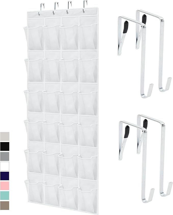 GORILLA GRIP Over the Door Shoe Organizer, 24 Large Pockets, White | Breathable Mesh Pocket, Space Saving Hanging Storage Holder, Closet Rack Hanger for Shoes, Pantry and Bathroom Accessories by Unknown