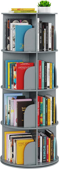 SpaceAid 4 Tier Rotating Bookshelf Tower, Spinning Bookcase Lazy Susan, Revolving 360 Book Shelf Storage Round Carousel, Vertical Rotate Turning Spiral Corner Organizer, Gray by SpaceAid