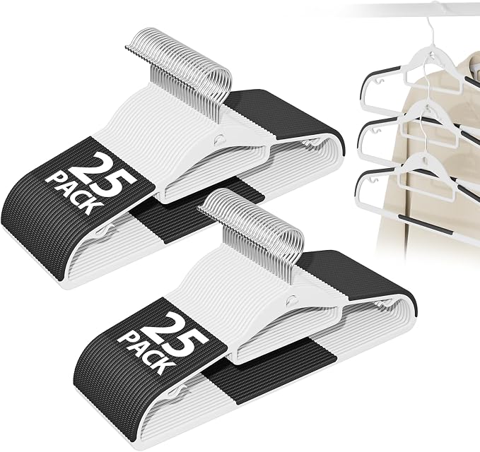 Plastic Stackable Hangers 50 Pack, 360° Swivel Hook, Black by UEAKPIC