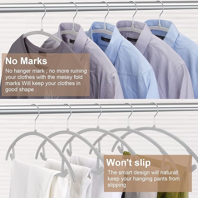 TIMMY 50 Pack No-Bump Plastic Clothes Hangers, Gray, Non-Slip, Space-Saving - Image 6
