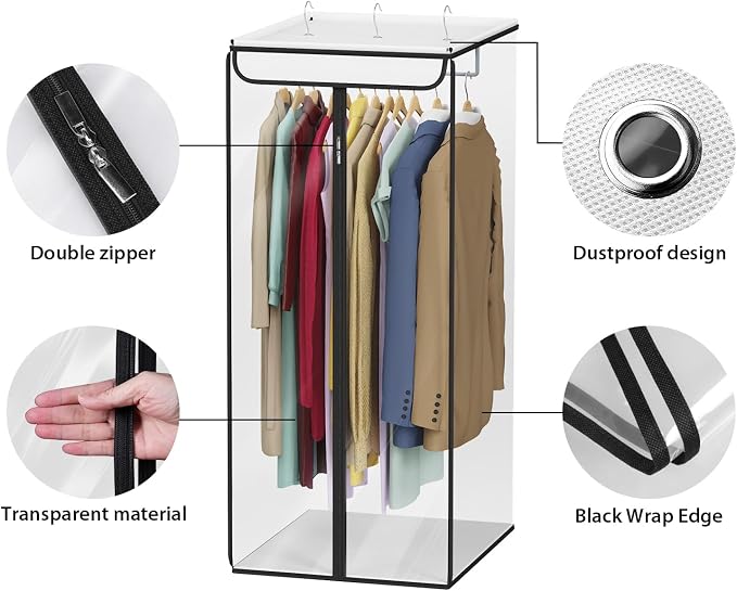 Univivi Garment Bags for Hanging Clothes, Cloth Bag 40 In, 2 PCS, Clear - Image 4