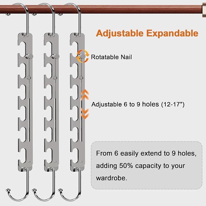 Sindax Space Saving Hangers Telescopic, 6 Holes Clothes Hangers Adjustment to 9 Holes, Upgraded Sturdy Metal Clothes Hangers Space Saving for Heavy Clothes, Closet Organizers and Storage - 5 Pack - Image 2